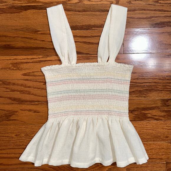 Madewell Texture & Thread Rainbow Smocked Peplum Tank Top in Pearl Ivory Size XS - Picture 4 of 12